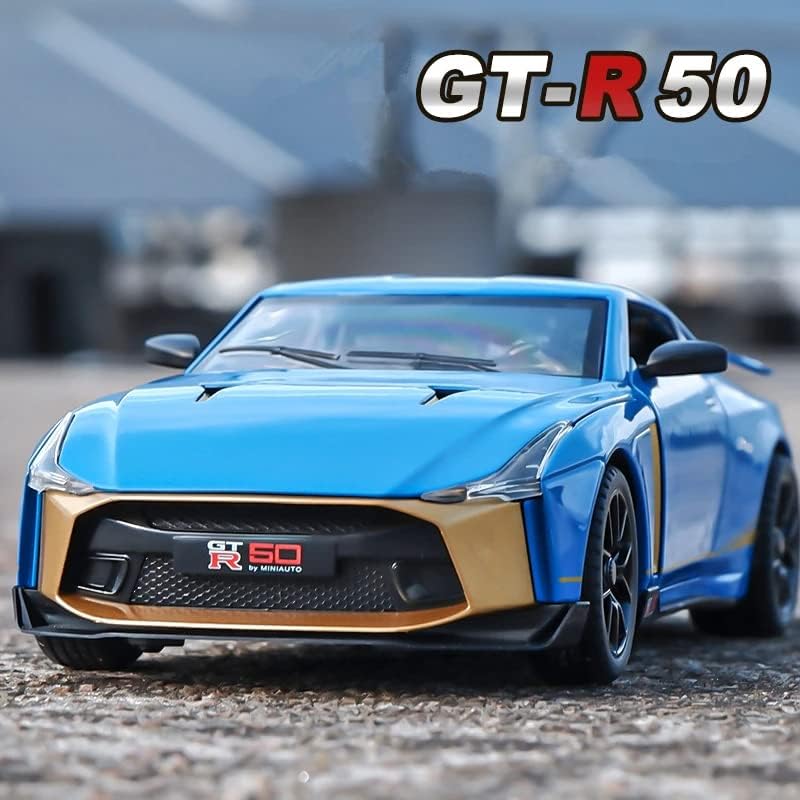 Image of Diecast GT R-50Toy Car 1:24 Scale Model,Pull Back Vehicles Alloy Simulation Supercar with Lights and Sound Also for Car Dashboard,Kids,Adult (Blue)
