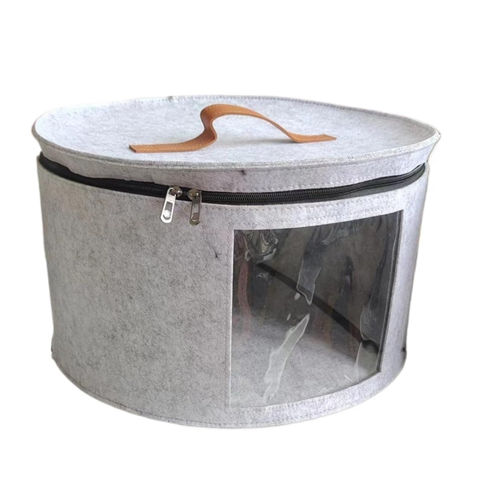 Caja de almacenamiento for sombreros, caja plegable fieltro, redonda apilable gran capacidad con tapa y cubierta antipolvo Para Sombrero(Light Gray,S)