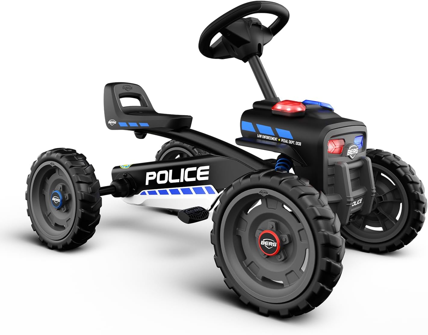 BERG Pedal Car Buzzy Police with soundbox | Pedal Go Kart, Ride On Toys for unisex, Ride on Toys, Outdoor Toys, Beats Every Tricycle, Adaptable to Body Length, Go Cart for Ages 2-5 Years