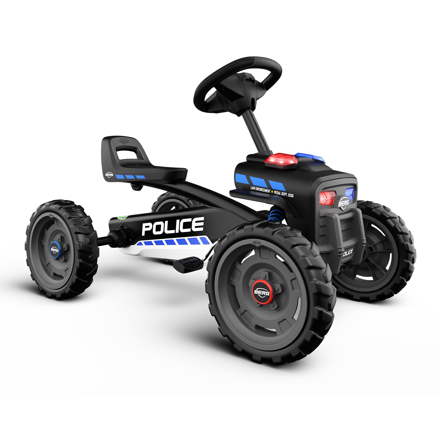 BERG Pedal Car Buzzy Police with soundbox | Pedal Go Kart, Ride On Toys for unisex, Ride on Toys, Outdoor Toys, Beats Every Tricycle, Adaptable to Body Length, Go Cart for Ages 2-5 Years