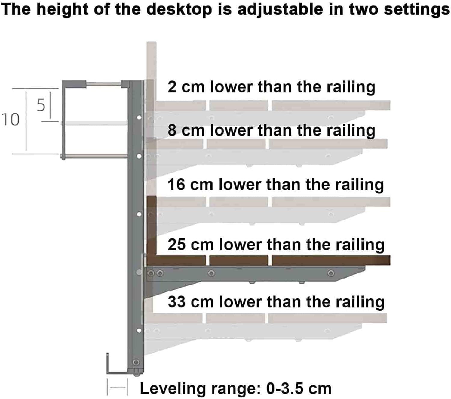 LXXW Zewnętrzny stół balustradowy balkonowy Stolik zewnętrzny, stolik balkonowy, składany wiszący stolik barowy, stolik balkonowy z regulacją wysokości do balustrady Stół balkonowy na balustradę(60x37