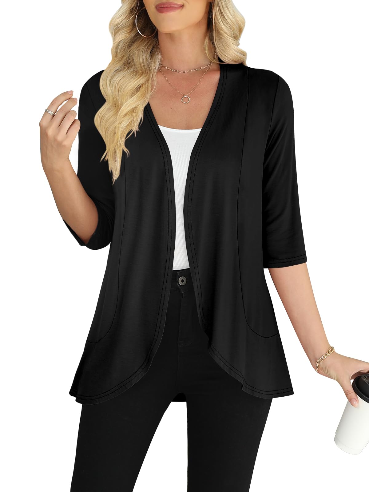 Yincro Women's Casual 3/4 Sleeve Cardigan