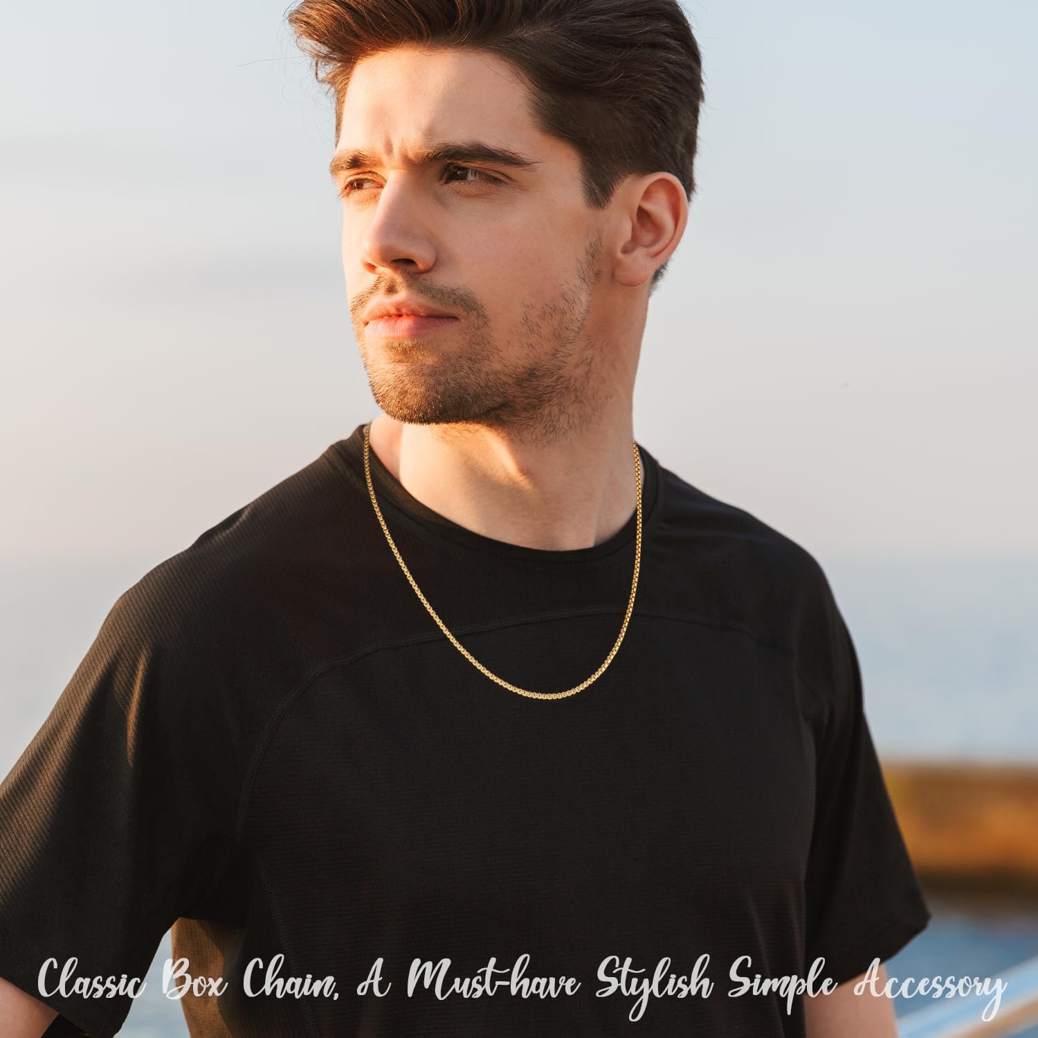 Fasongo Soild 18K Gold Over 925 Sterling Silver Chain Necklace for Women Men, 1.5mm/ 2.0mm Round Box Chain for Women, Dainty & Sturdy Women's Chain Necklace 16/18/20/22/24/26 Inches