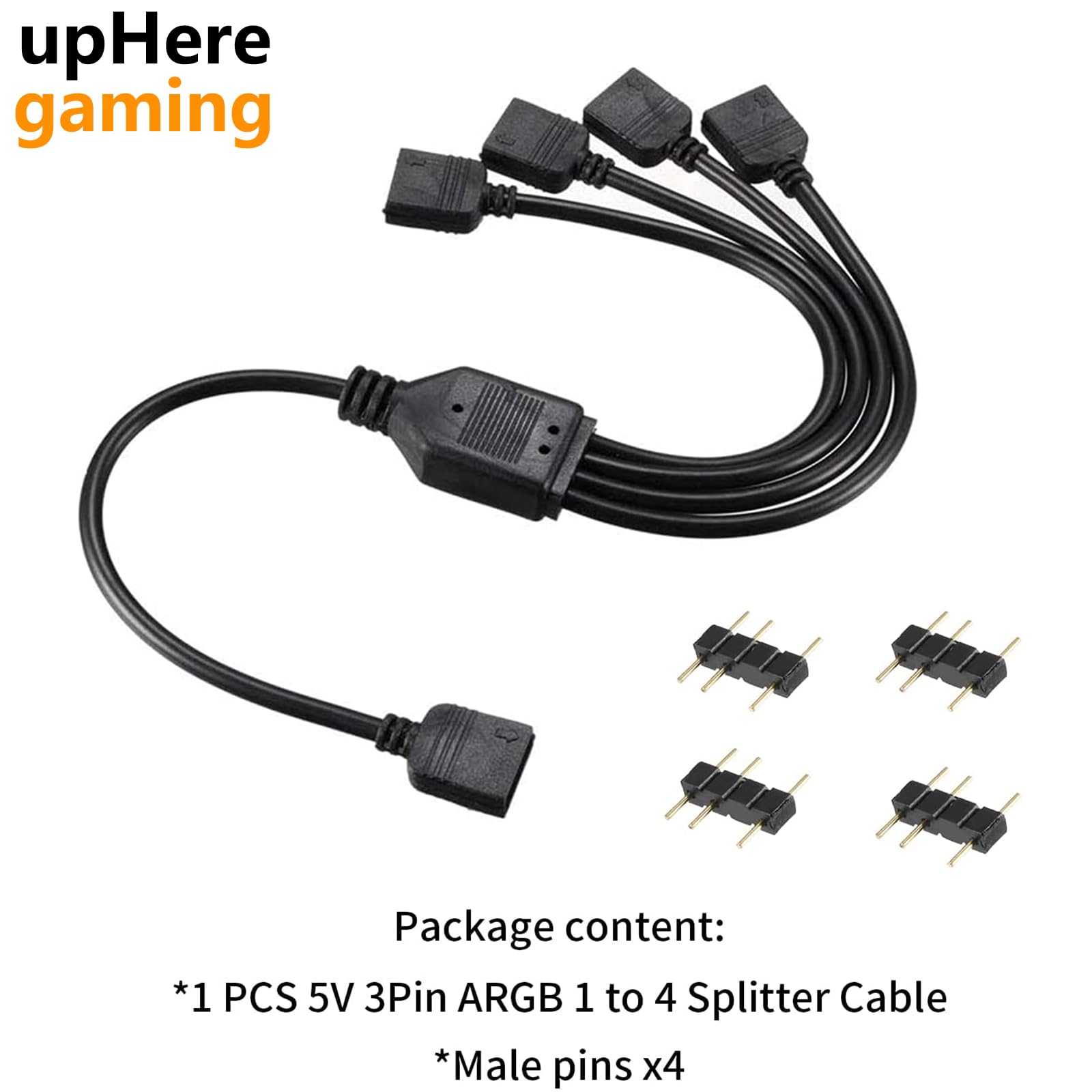 upHere gaming ARGB 3Pin Câble,Hub ARGB Adaptateur RGB,Répartiteur de Ventilateur 1 à 4 Splitter Cable Répartiteur Connecteur pour Bande LED,30 cm avec Broches Mâles（53ARGB）