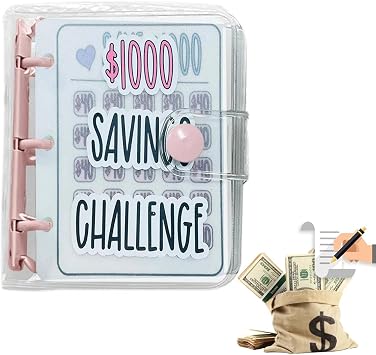 Money Saving Challenge Binder,1000 Savings Challenge Binder, Reusable Mini Budget Planner with Cash Envelopes 100 Day Money Saving Challenge Book,Easy Fun Way to Save $1000$1000-Pink