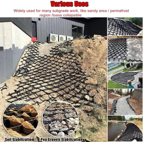 Hillside Erosion Control Grid - Soil Reinforcement Mesh for Wet Clay, Pea Gravel Stabilizer, Durable Ground Support, Easy to Cut and Install, Ideal for Slopes