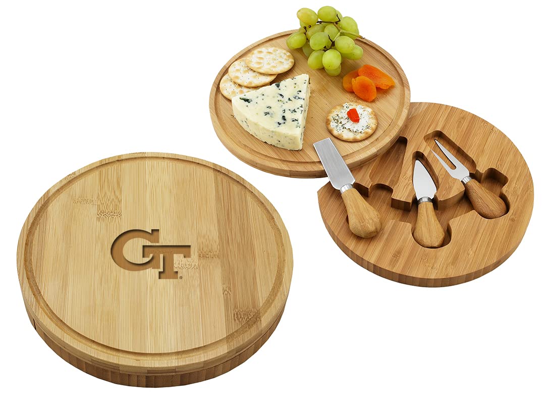 Picnic at Ascot Officially Licensed Collegiate Laser Engraved Bamboo Cheese/Charcuterie Board with knife Set & cheese Markers