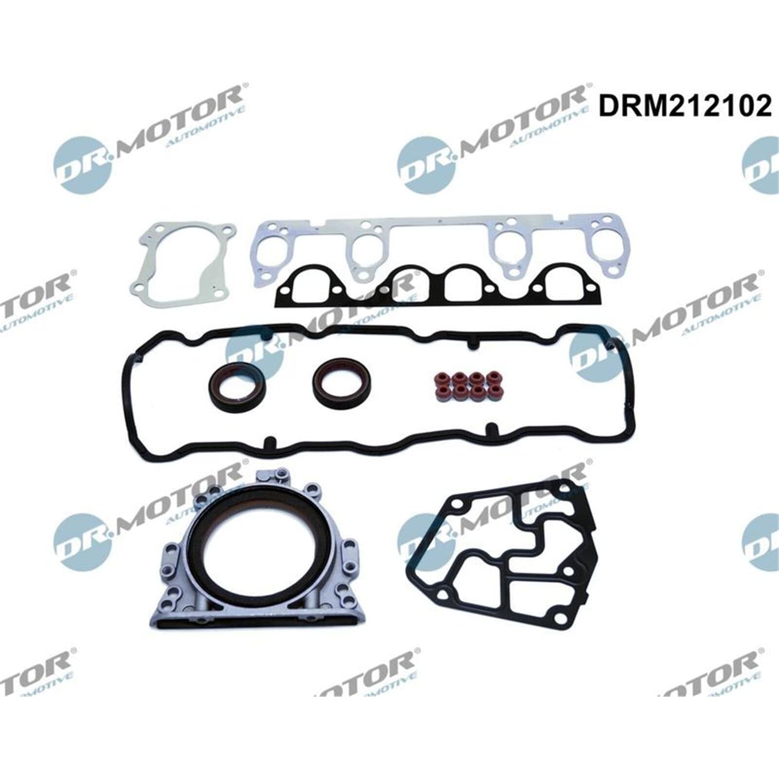DR.MOTOR AUTOMOTIVE DRM212102 Kit guarnizioni motore con paraolio-albero a gomiti con guarnizione cappa testa del cilindro con guarnizione tenuta stelo valvola con guarnizione(i) collettore gas