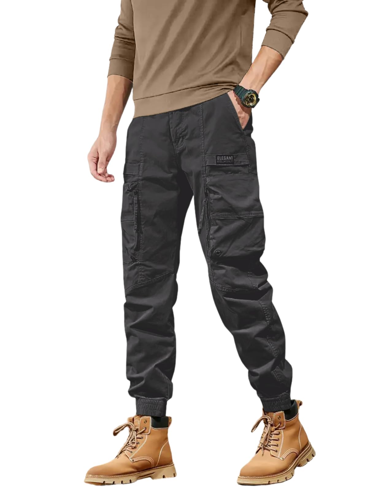 Roadster Men's Cargo Pants with Pockets | Cotton Joggers for Men | 6 Pocket Jeans Pant | Casual Trousers for Men | Comfortable Casual Workwear Joggers in neutral