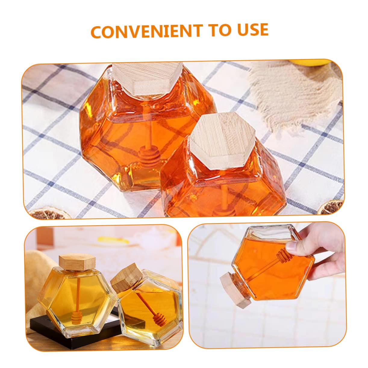 HOLIDYOYO Honey Pot Syrup Dispenser Food Dispenser Honey Dipper Kitchen Honey Dispenser Clear Honey Dispenser Honey Jar Container Honey Storage Container Transparent Glass + Wood re-usable