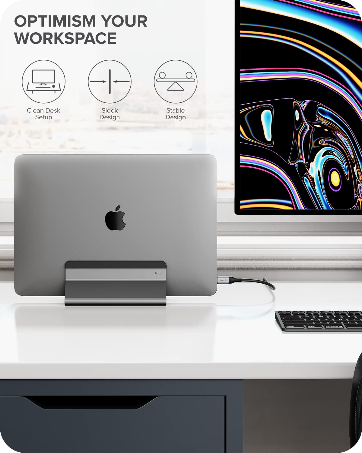 ALOGIC Supporto verticale per laptop regolabile Bolt realizzato con pad in alluminio e silicone,larghezza intercambiabile,compatibile con gli ultimi laptop: MacBook,Surface, Chromebook e altro ancora
