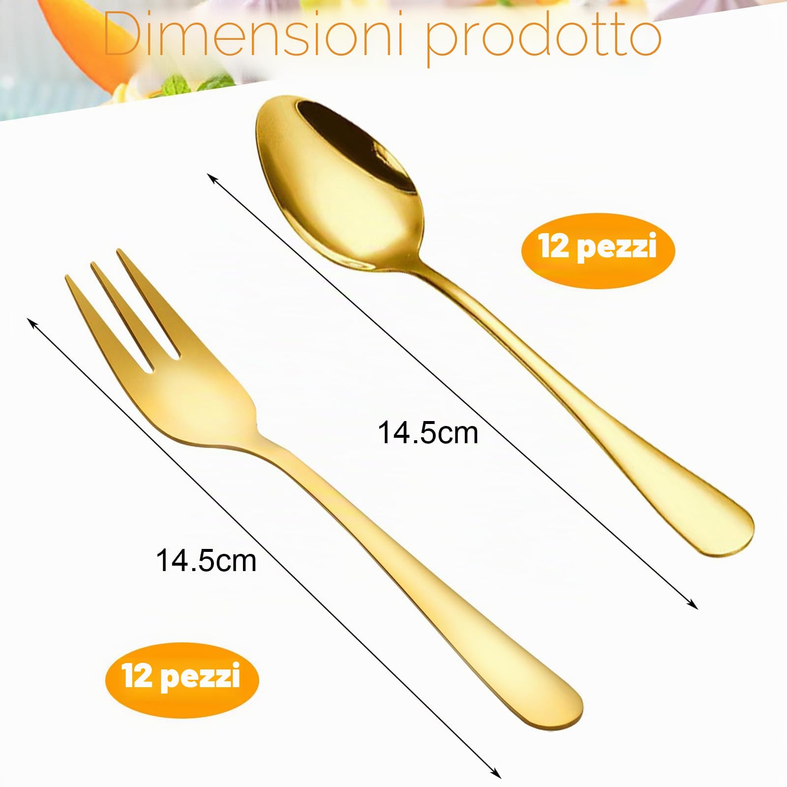 Set Oro 24 Pezzi Cucchiaini da Caffè e Forchettine da Dolce – Posate Piccole Eleganti in Acciaio Inox per Matrimonio, Compleanno, Natale – Resistenti e Lavabili in Lavastoviglie