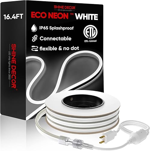 Shine Decor Tira de luces LED de neón conectables 164 pies164ft color blanco frío listado ETL flexible luz LED de neón impermeable para interiores y
