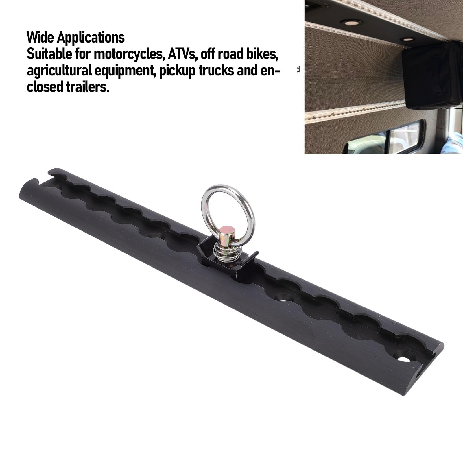 Generic L-Schienen-Zurrsystem, 304 Mm Aluminium-L-Schiene mit 8 O-Ring-Anschlüssen, für Motorräder, Geländefahrzeuge, Dirtbikes, Pickup-Trucks und Geschlossene Anhänger (Black)