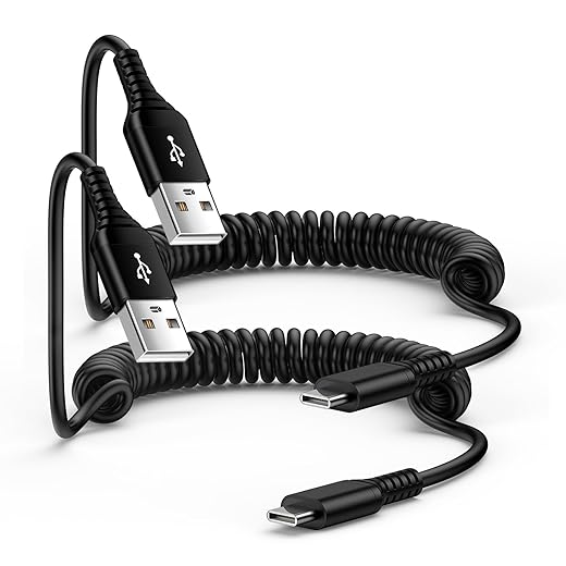 USB C Coiled Android Auto Charger Cable for Car 6FT Samsung Galaxy Charger Fast Charging Cord 2Pack for Samsung Galaxy A14 5G A54 A15 A53 A23 A13 A03S A12 A32 A51 S23 S22 S21 S20 Z Flip 5 4 3 S10 S9