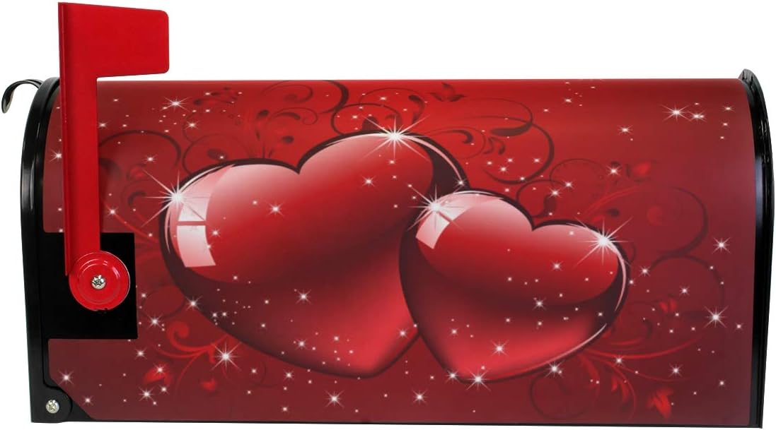 WOOR Valentines Glitters Love Hearts Magnetic Magnetic Mailbox Cover Standard Size for Garden Yard Outdoor Decorations-18 x 20.8"