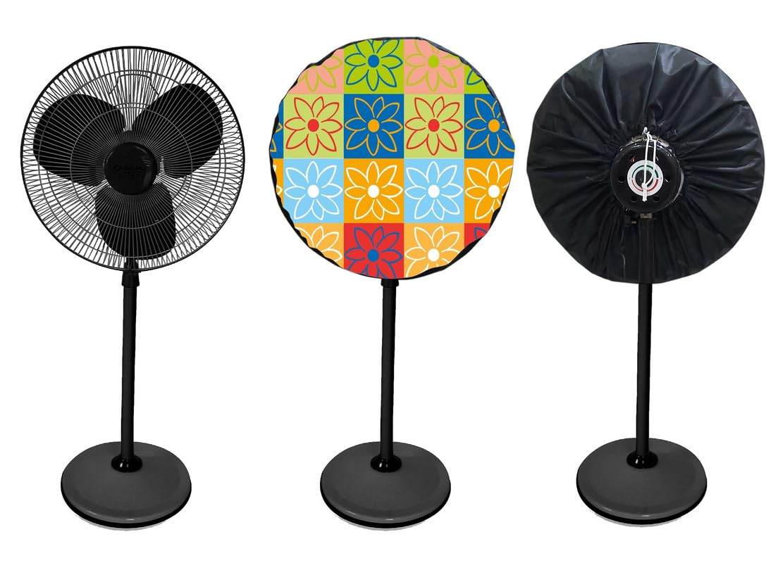 PVC 23-Inch Standing Fan Cover Suitable for All Major Brands Printed Waterproof & Dustproof Pack of 1 Pc (Multi Flower)-picture-30