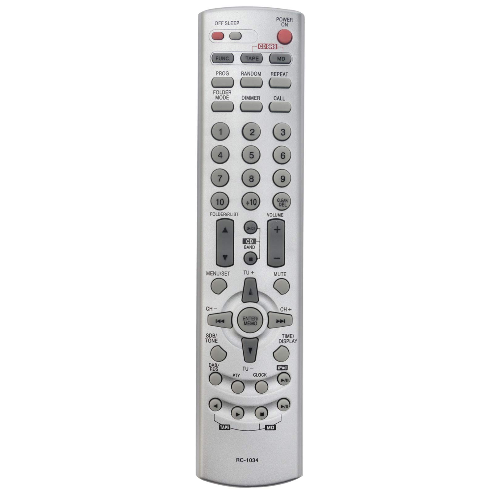 Image showing the front of the VINABTY RC-1034 remote control with all buttons clearly visible.