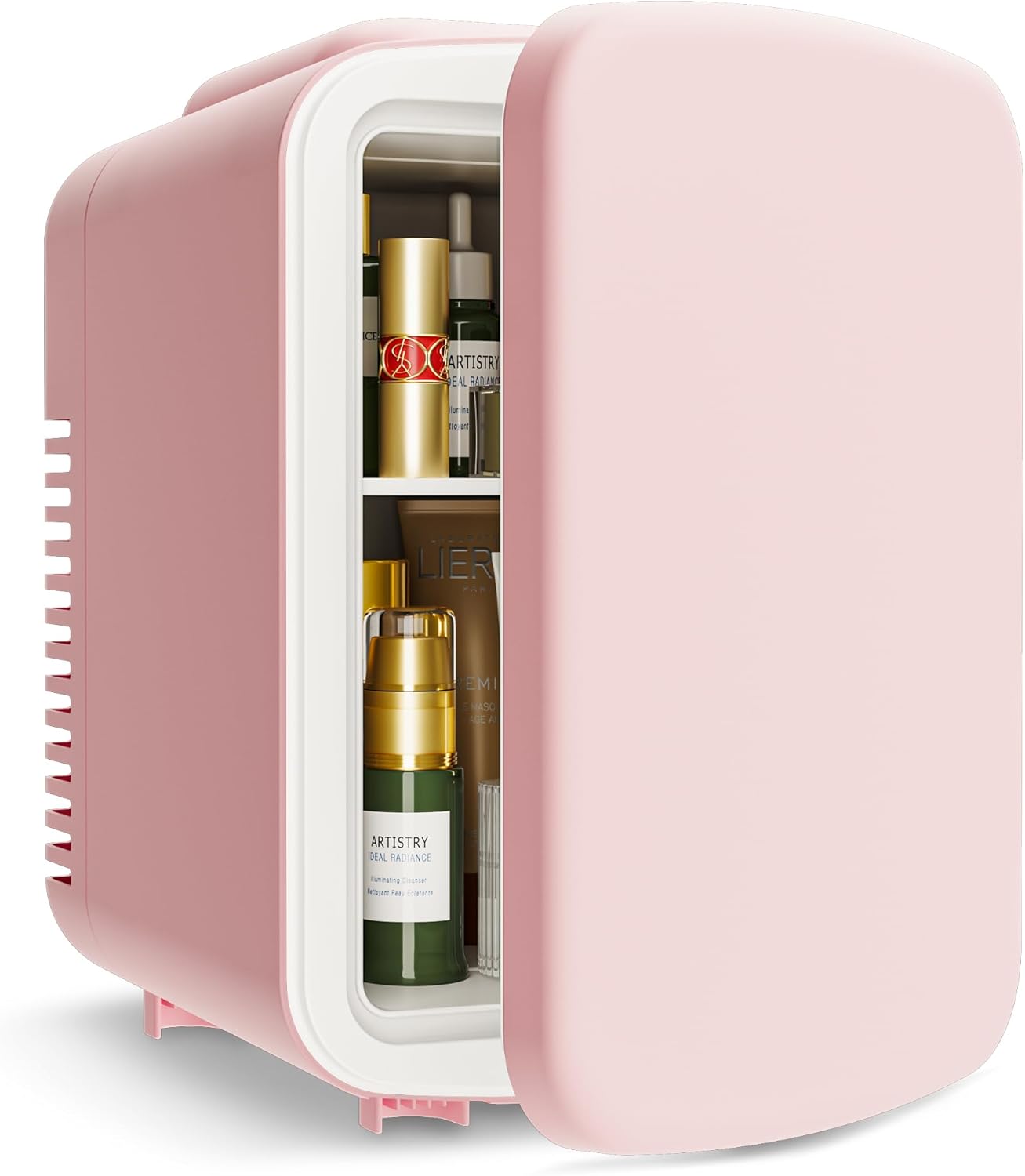 EUHOMY Mini Fridge, 4 Liter/6 Cans Small Refrigerator, Portable Cooler and Warmer for Skin Care, Cosmetics, Beverage, 4L Makeup Mini Fridge for Bedroom, Car, Office, Pink