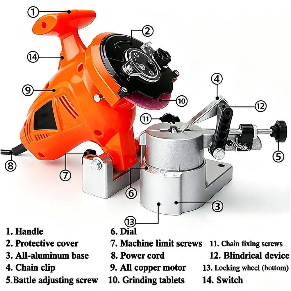 Afilador de Mesa para Cadenas de Motosierra | Con 3 Discos de Amolado, Velocidad de Rotación de 8.400rpm