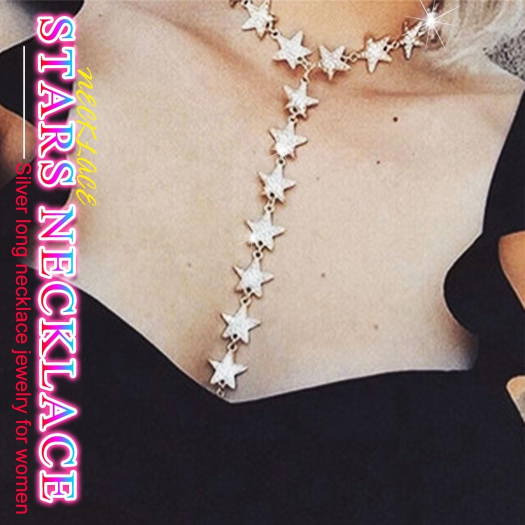 Nicute Rhinestone Y-Necklace Jewelry Star Long Choker Necklace Sparkly Crystal Festival Necklace Chain for Women - Image 5