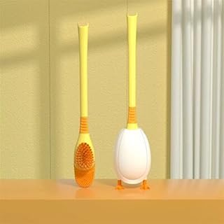 Escobilla de inodoro de silicona, lindo pato de buceo, montado en la pared, de pie, mango largo, limpieza profunda, accesorios de TPR (color: amarillo)
