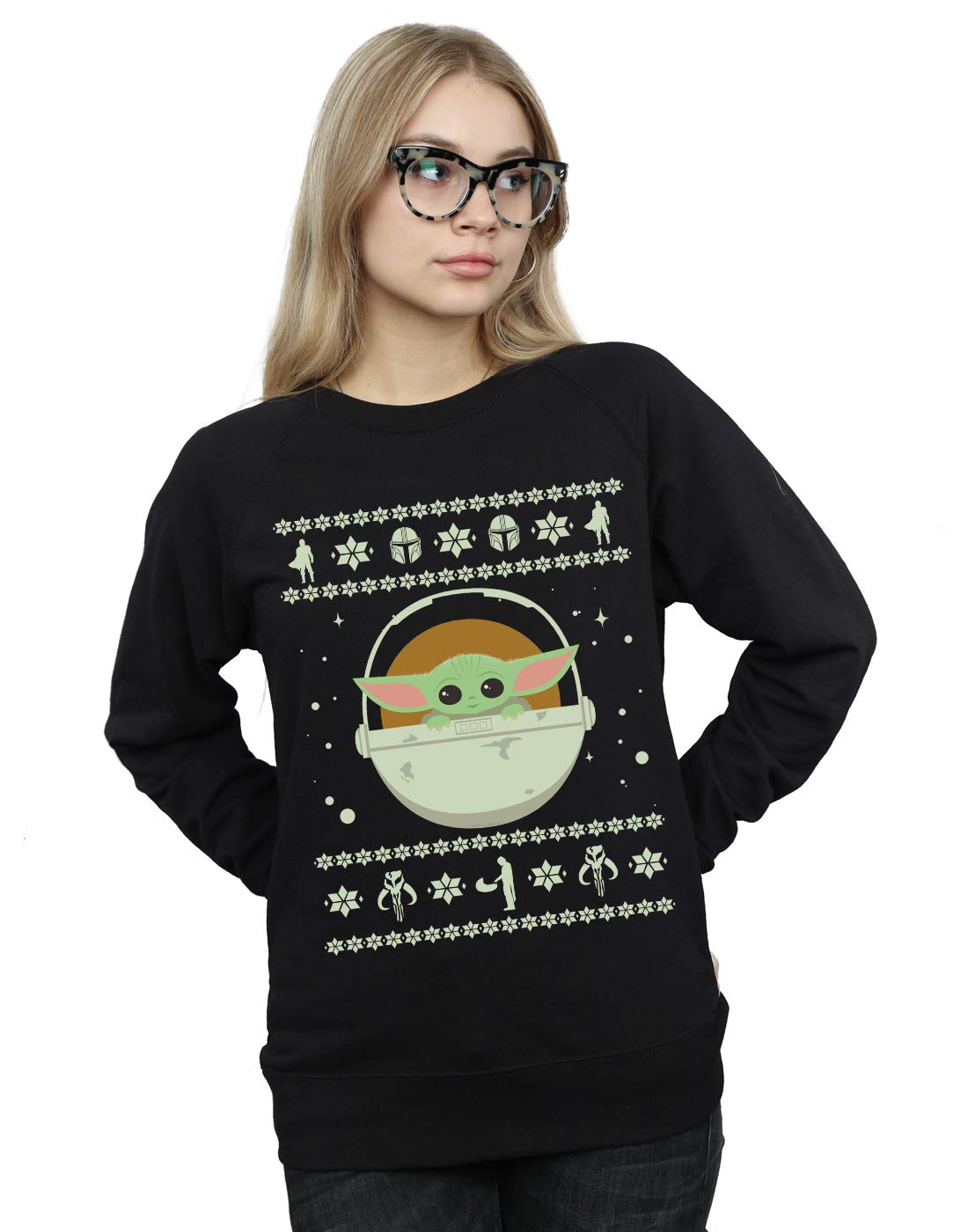 Absolute Cult Star Wars Women's The Mandalorian The Child Christmas Sweatshirt Black Small