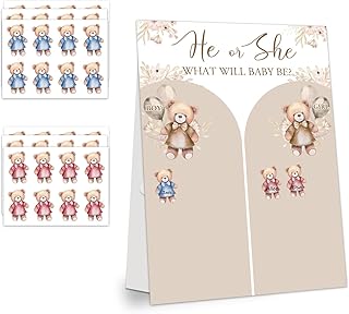 Gender Reveal Party Games, Bear Theme Baby Gender Reveal Voting Board Sign, 48 Boys Girls Bear Voting Stickers, He or She, Baby Gender Reveal Party Decorations Games for Boy or Girl Shower