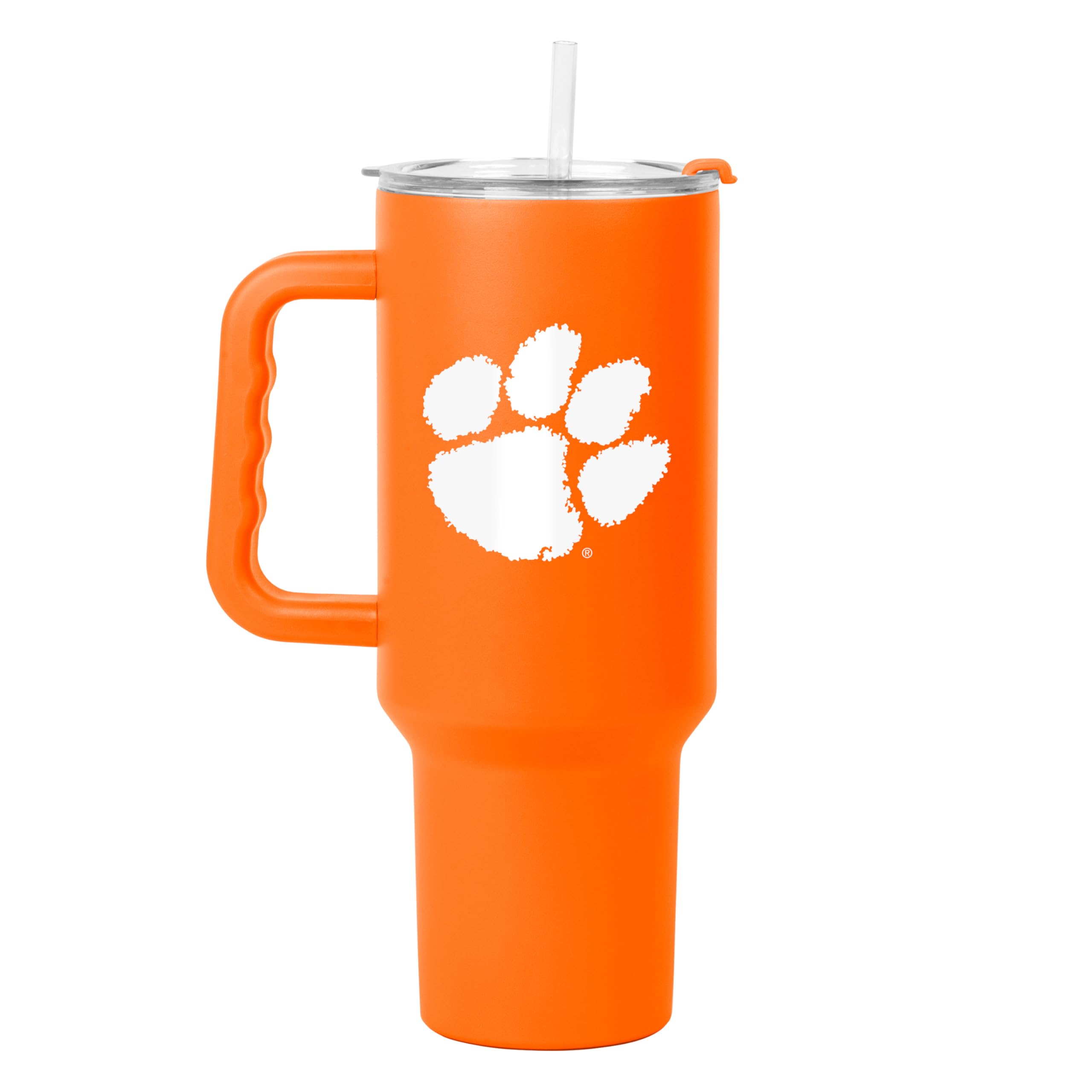 Logo Brands NCAA 40 oz Tumbler with Handle -Stainless Steel Insulated Travel Tumbler with Straw Lid – Powder Coated, Leak-Resistant, Keeps Drinks Hot/Cold – Great for Tailgating, or Everyday Use