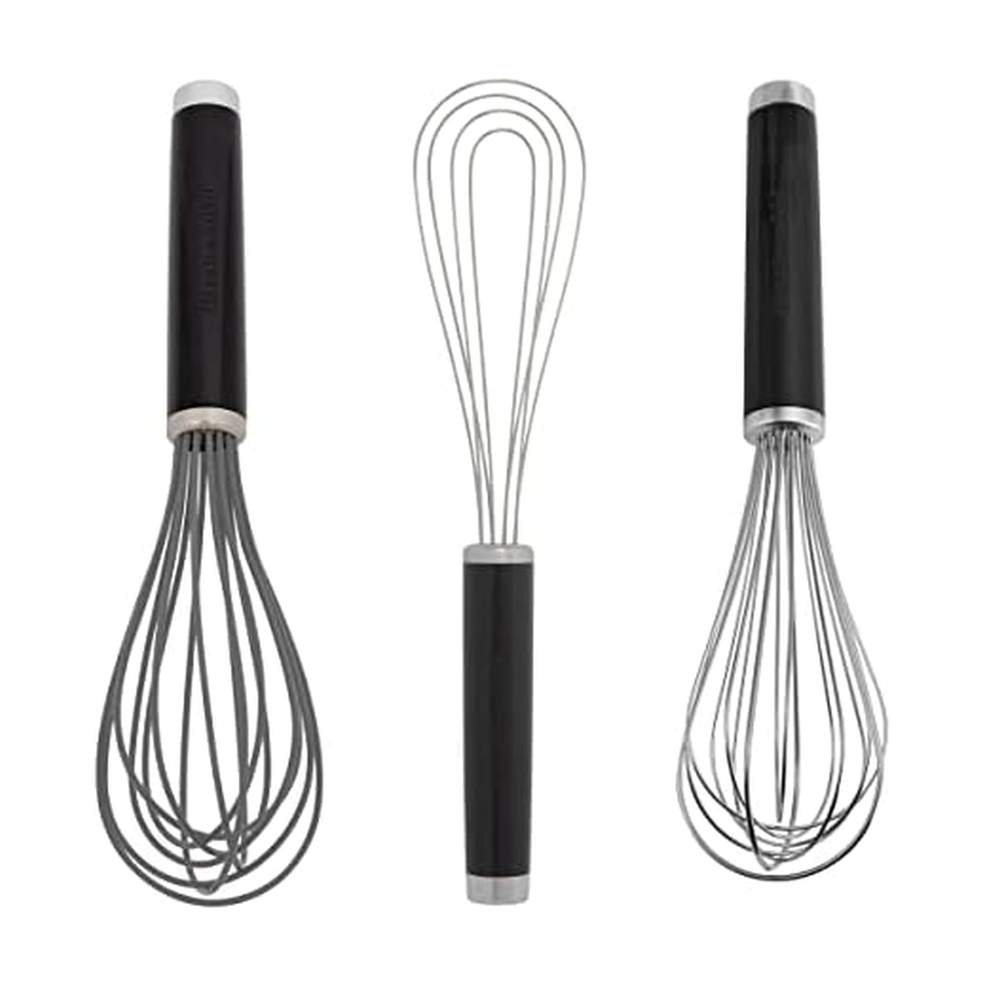 KitchenAid Utility, Flat and Silicone Whisk Set, Set Of 3, Black