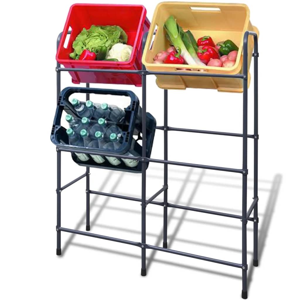 Estantería de acero para 6 cajas, con recubrimiento en polvo, 96 x 33 x 116 cm, color gris oscuro, con tapas de plástico antideslizantes, para cajas de alimentos, cajas de bebidas y estante