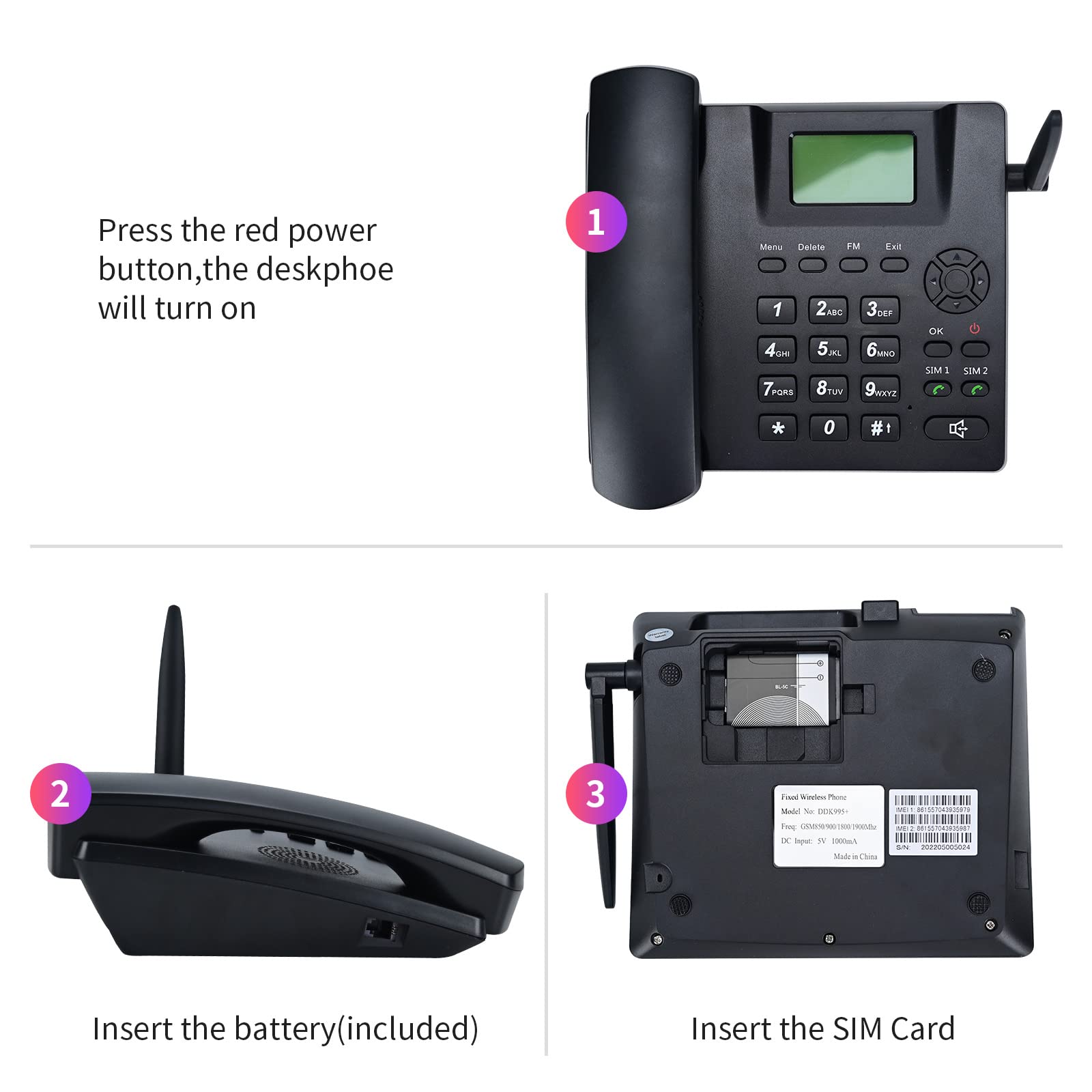 Lychee Simkarte GSM Tischtelefon - Hände frei,SMS,Großes Display mit Hintergrundbeleuchtung, Radiofunktion - Telefon für Hause oder Büro (Schwarz 04)