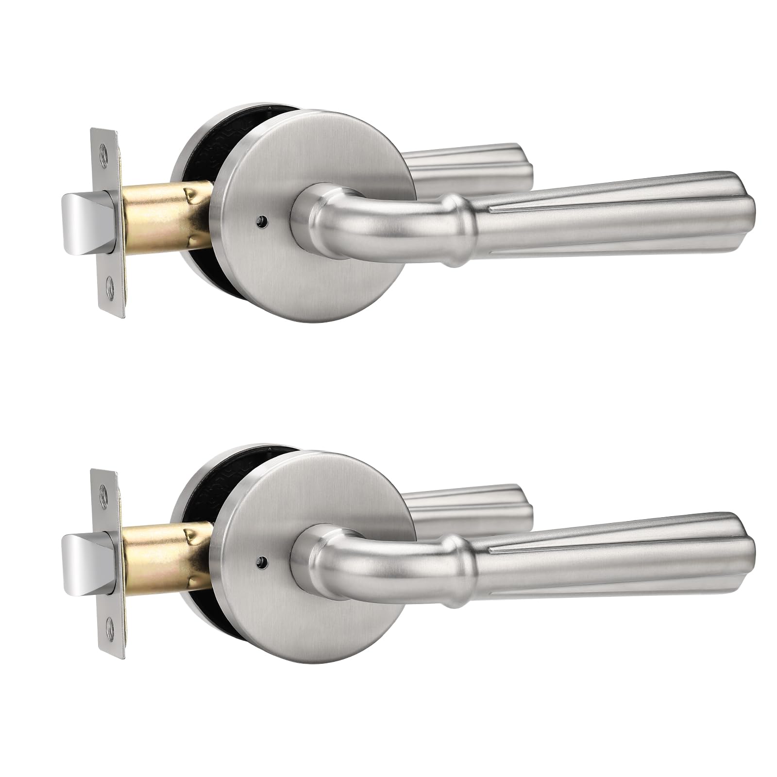 Orger Paquete de 2 manijas de puerta de privacidad de níquel satinado con cerradura, manija de puerta redonda reversible para puerta izquierda y derecha, cerradura de puerta moderna de acero