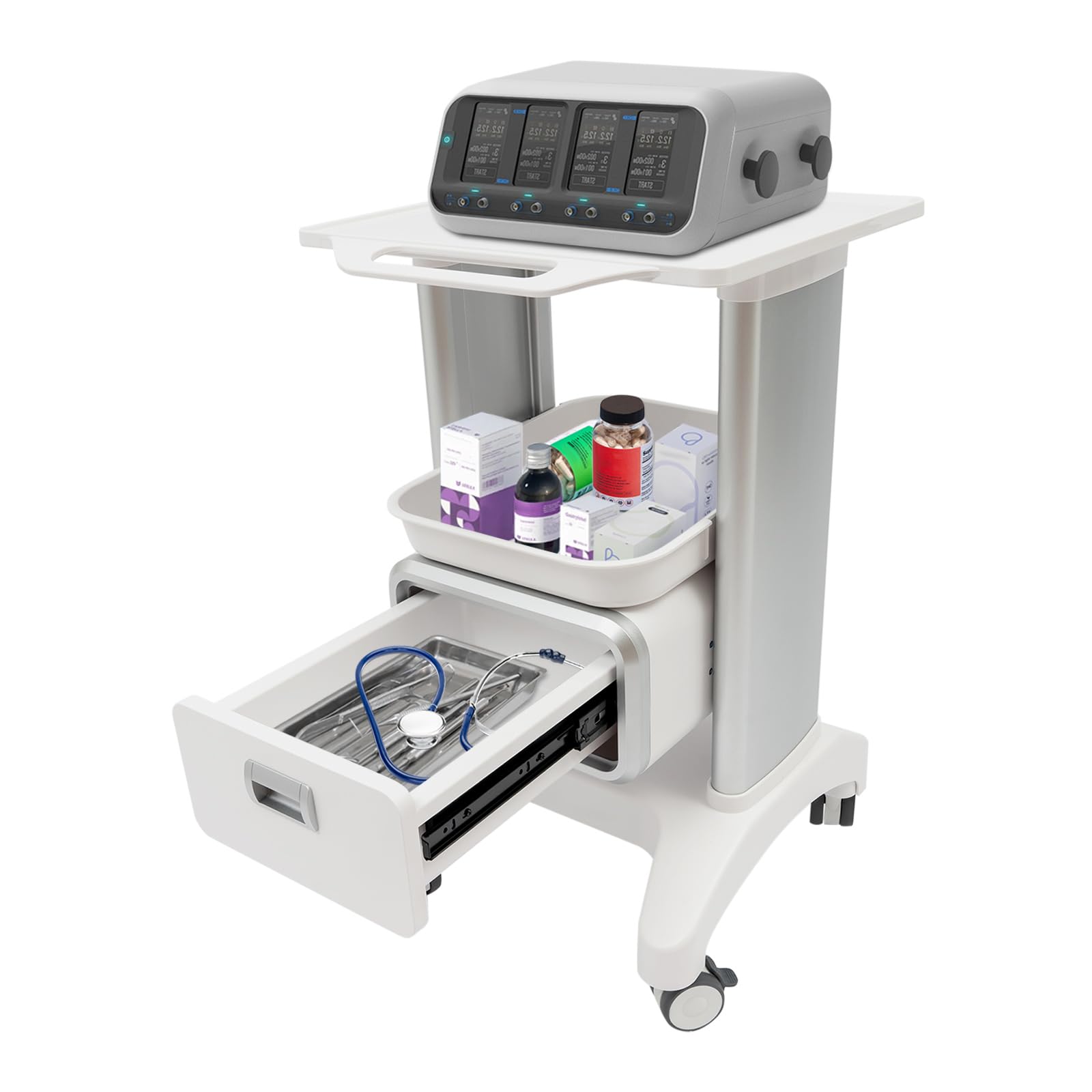 Medizinischer Wagen mit 1 Schublade, 100kg Belastbarer Laborwagen Medizinwagen Rollbarer Friseurwagen SchöNheit Arbeitswagen Beauty Salon Trolley Friseur Servierwagen für Labor Klinik Krankenhaus Salo