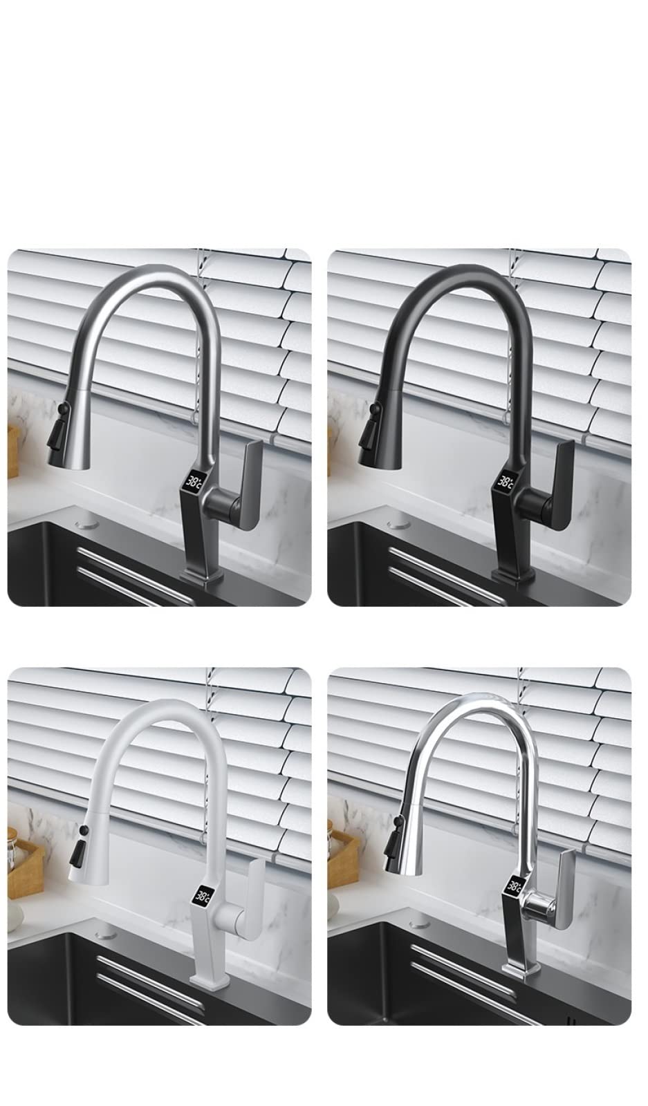 Pistola pulverizadora universal para grifo de cocina de 60 cm, manguera telescópica, agua caliente y fría, pantalla digital, diseño giratorio gris, perfecto para una fácil limpieza y uso versátil