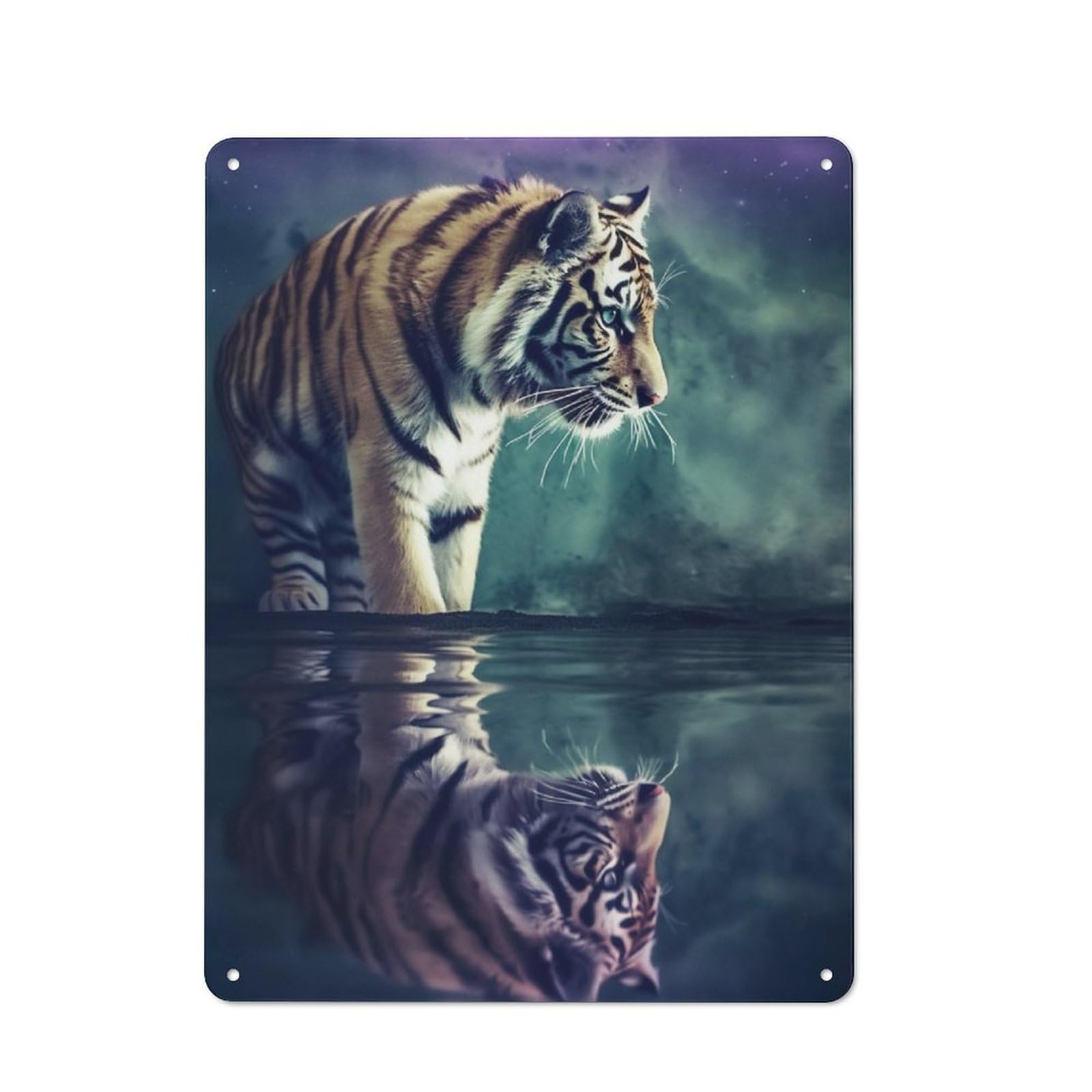 Junmoney Tiger Pond Reflection Garage Style Decorative Metal Plaque 40X30cm, Garage Wall Decor For Workshop, Basement, Shed Or Games Room