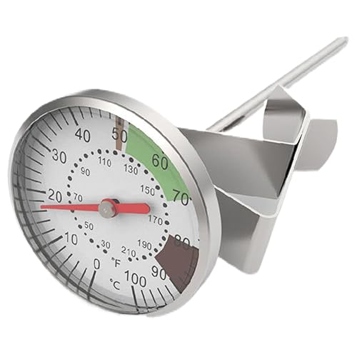 Termómetro de leche para cocinar al vapor, termómetro de acero inoxidable de 2 pulgadas con clip para olla y funda protectora para café, chocolate,