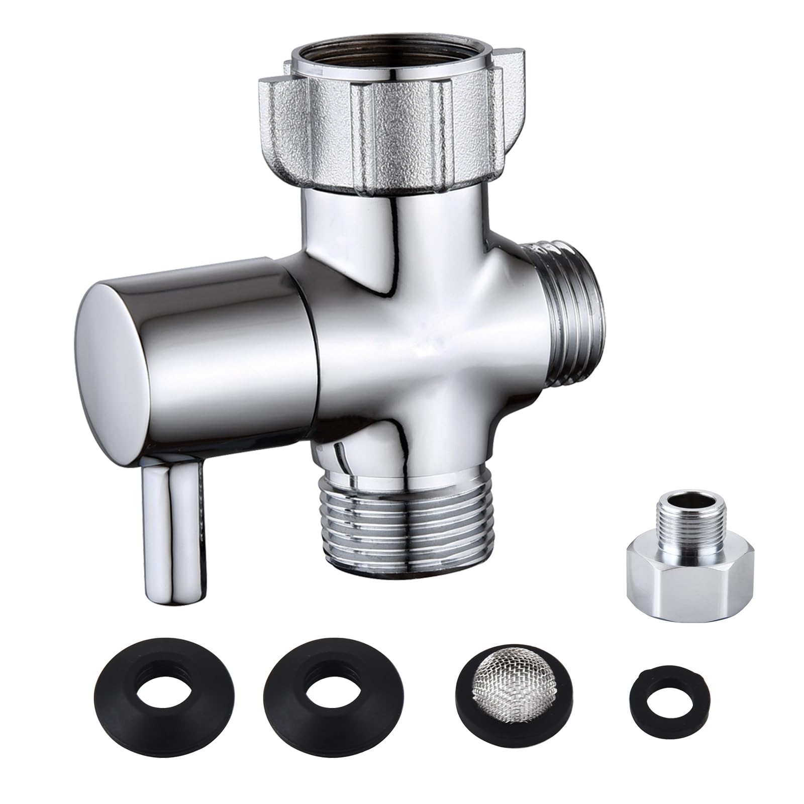 Bidet T Adapter Brass T Adapter with Shut-off Valve 3-way Tee Connector 7 8 x 7 8 x