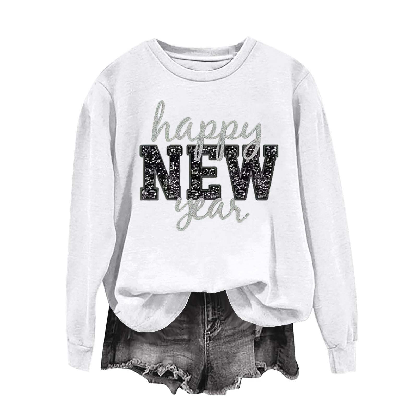 JIEMUXIU Womens Happy New Years 2026 Sweatshirts Eve Merry Christmas Sweater Xmas Holiday Crewneck Long Sleeve Pullover