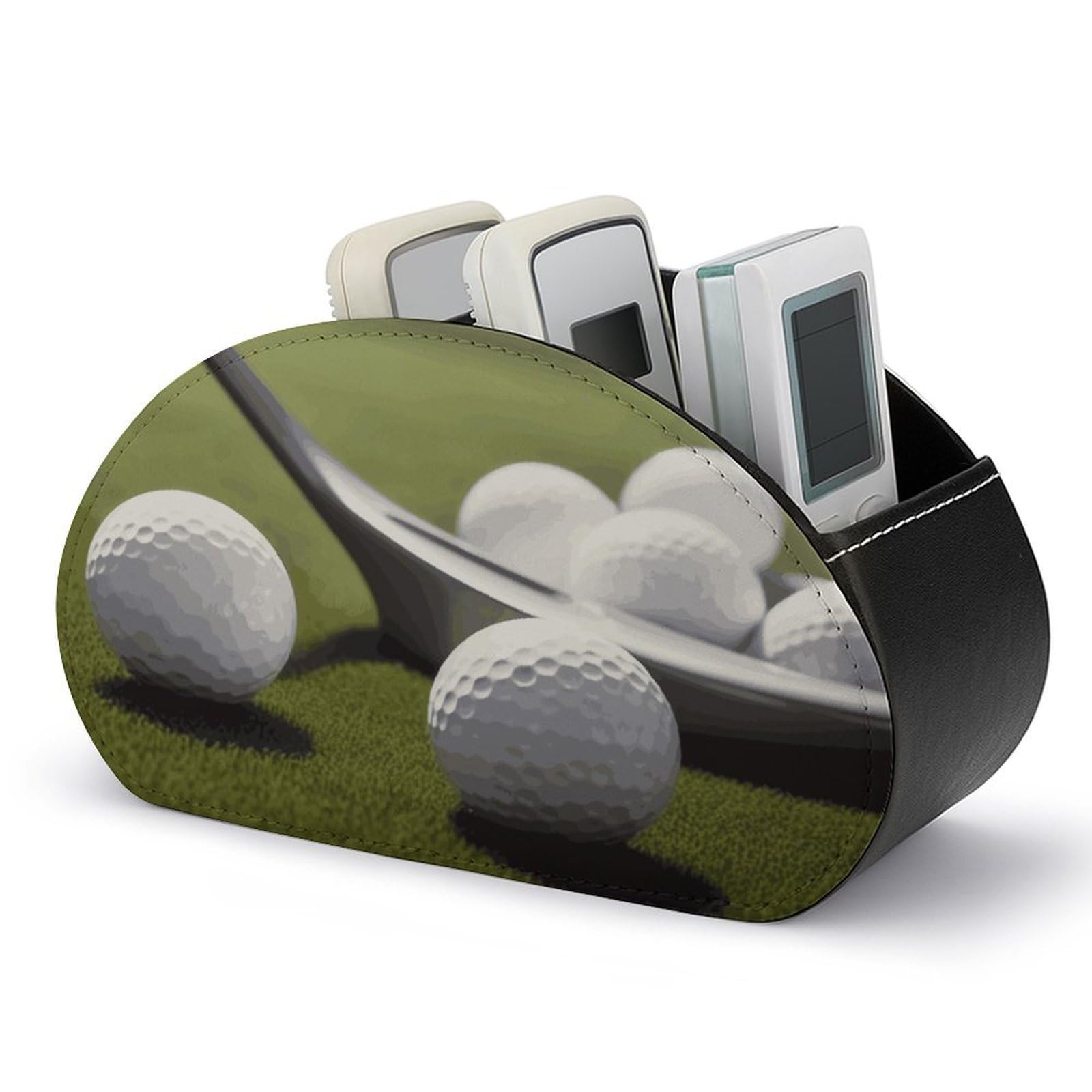JTREHY Golf Remote Control Holder 5 Compartments Remote Caddy Tray PU Leather TV Remoter Storage Box Bedside Table Storage Organizer Office Desk Storage Case