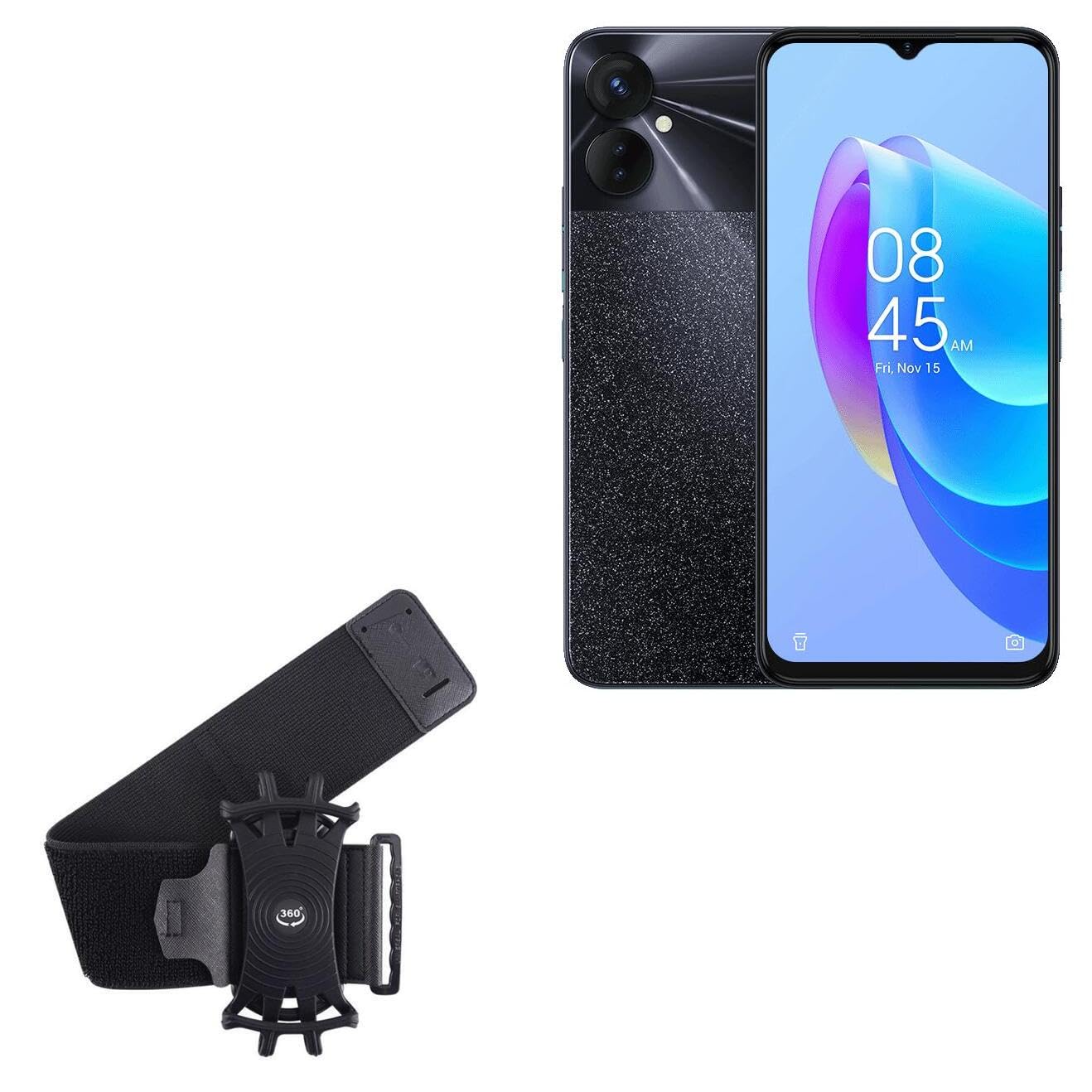 BoxWave Holster Compatible with Tecno Spark 9 Pro - ActiveStretch Sport Armband, Adjustable Armband for Workout and Running - Jet Black