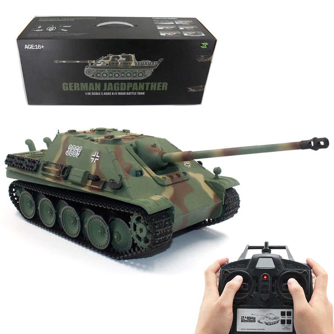 Palapozzy 1/16 RC Tank for Adults, 2.4G German Jagdpanther Main Battle RC Tank Model with Sound Smoke Shooting Effect, RC Vehicle Model for Military Enthusiasts (Basic Edition)