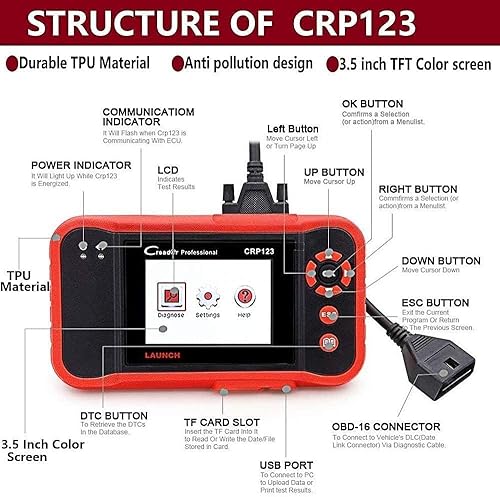 Miniatura 7 de Launch CRP123 Lector de código Launch X431 CRP 123 Lector de código de automotor profesional OBD2 EOBD Escáner