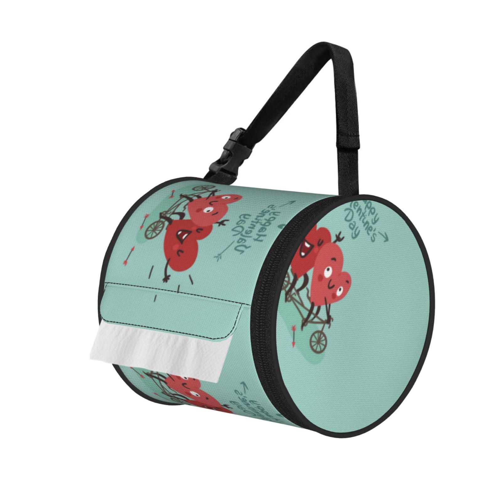 Two Hearts Fall In Love On Bicycle Print Hanging Toilet Paper Holder Camping Paper Towel Holder Portable Car Roll Paper Storage Bag With Adjustable Strap Suitable For Bathroom,Kitchen