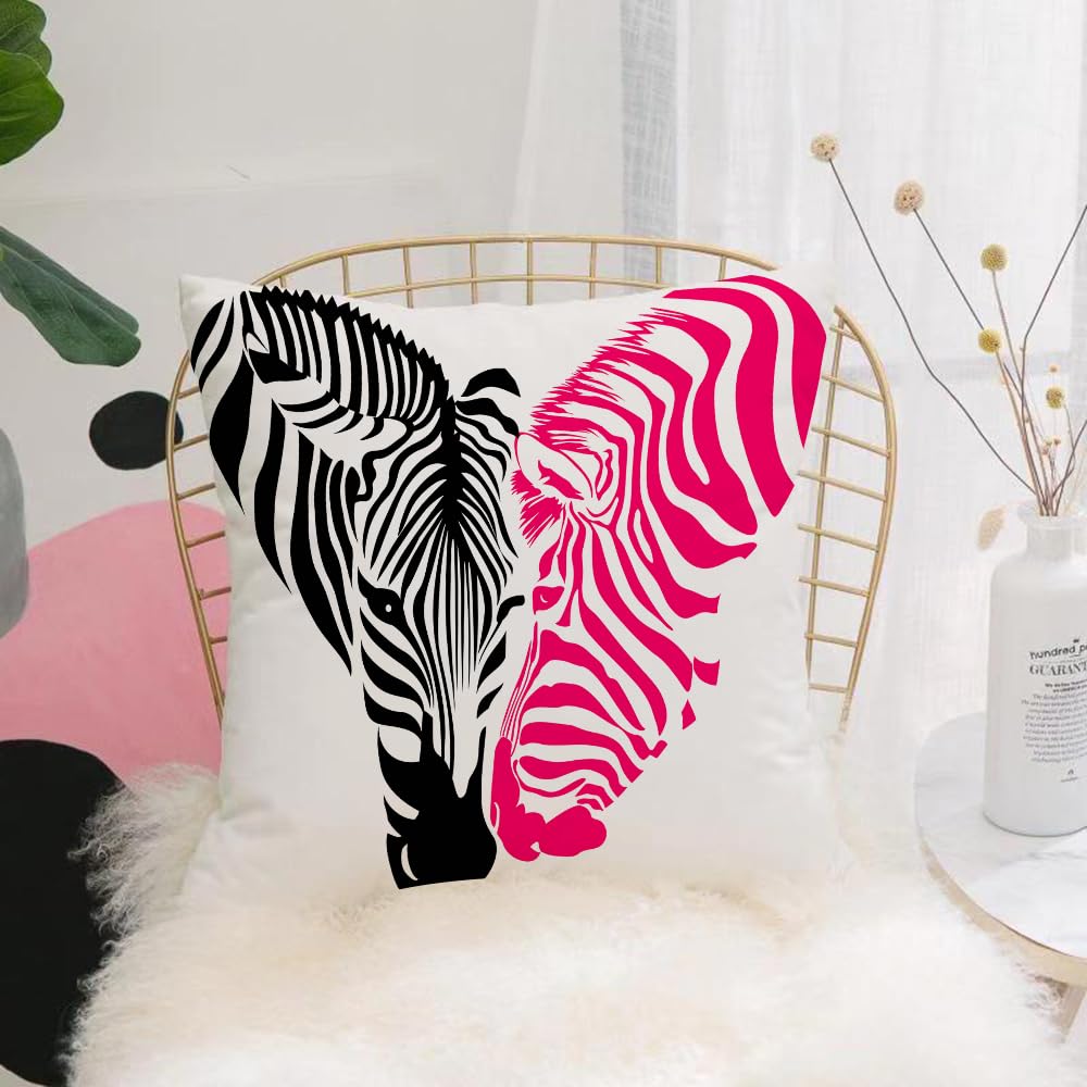 HYOSXW Cushion Cover,Throw Pillow Case Home Decorative for Living Room Bedroom Sofa Chair 16X16 Inch,Pink zebra, African zebra couple heads in the shape of heart love wedding,Pillowcase 40X40cm