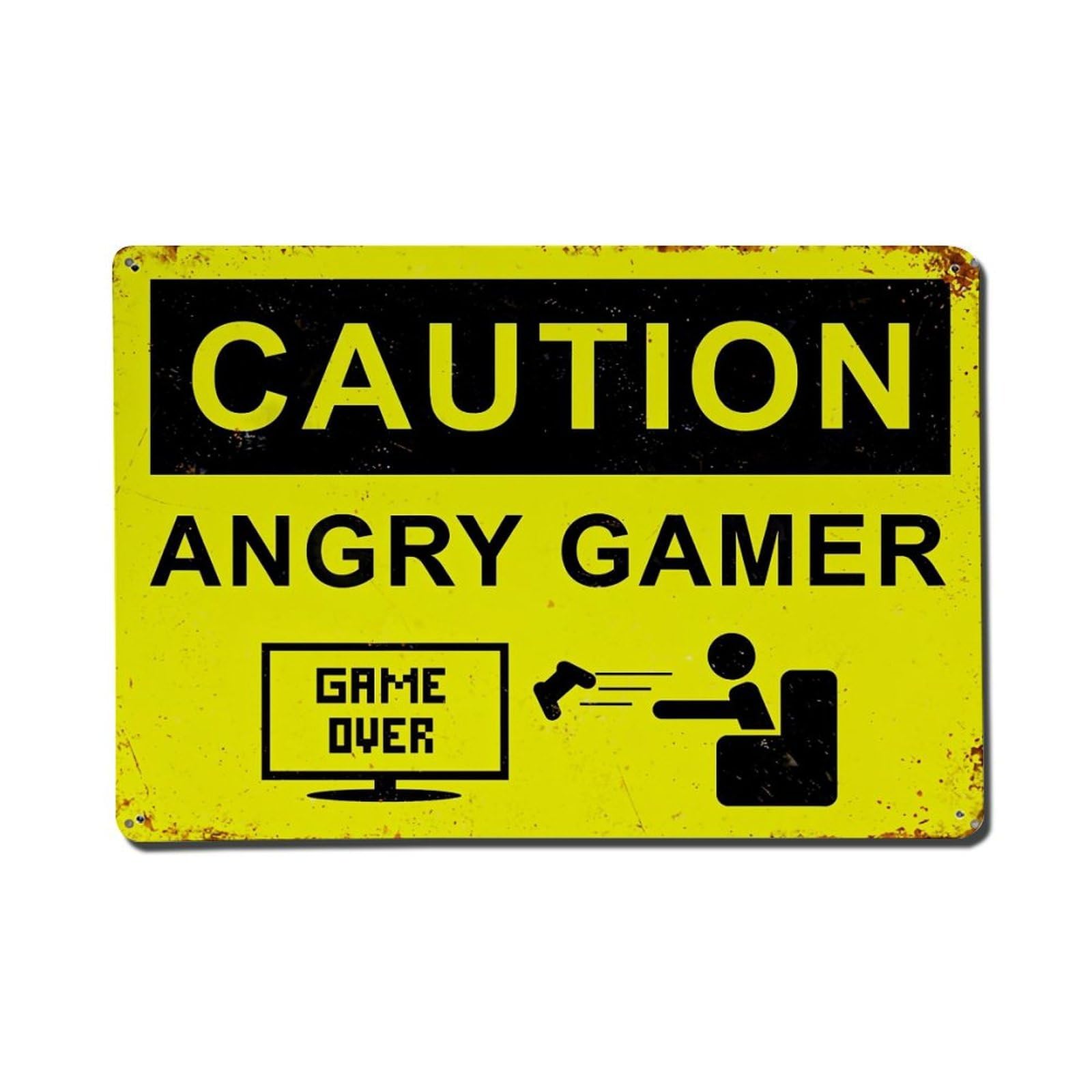 Caution Angry Gamer Sign Metal Tin Sign Plaque