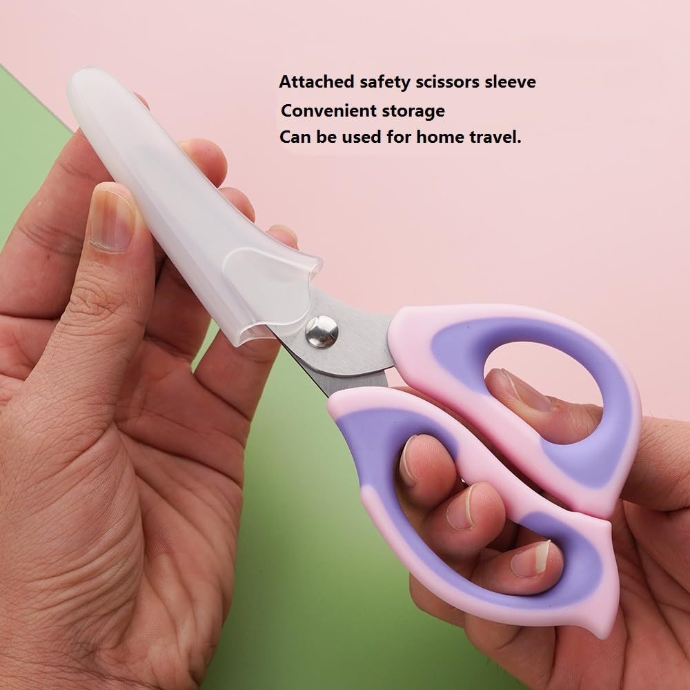 Forbici per alimenti, leggere e portatili, in acciaio inox, forbici da cucina, per alimenti sani per bambini, antiscivolo, per alimenti complementari (viola + blu