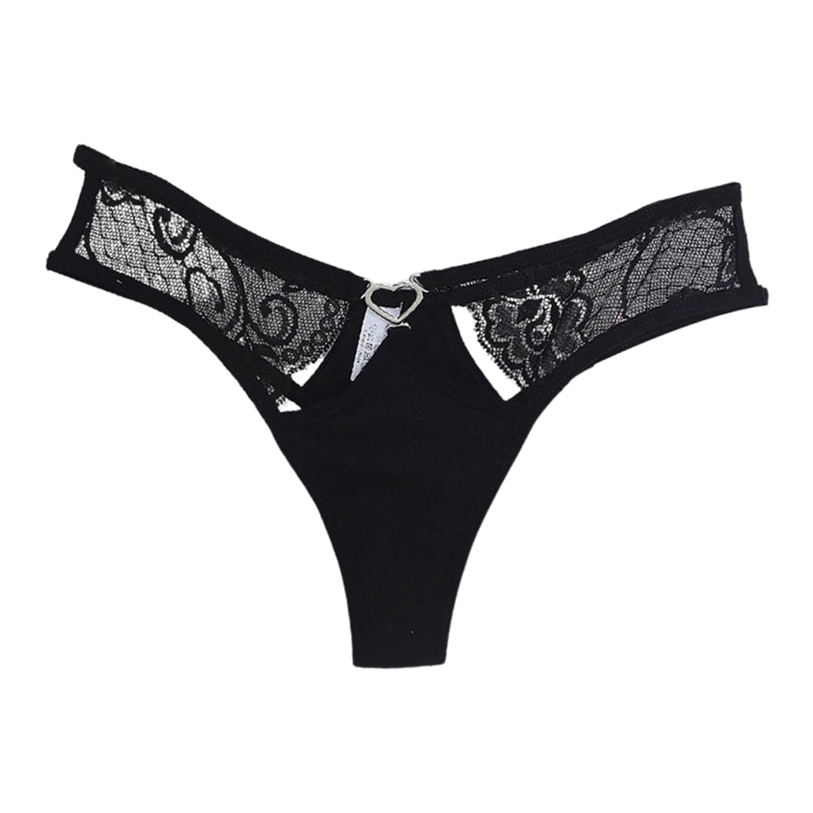 Thongs for Women Transparent Sex Lace V Cut Panties Cut out Thongs Heart Ring Linked Underwear