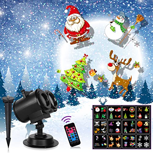 Christmas Lights,InPoTo 12 Patterns Christmas Projector Lights with Red and Green Laser Star, Waterproof Decoration Lights for Celebration Halloween,Christmas,New Year ,Birthday and Party Use