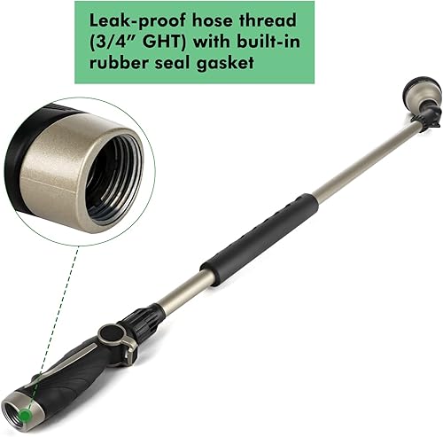 Miniatura 5 de RESTMO Varita de riego de 36 de largo, varita de manguera de jardín de metal con cabezal giratorio de 180 y 10 patrones de pulverización, rociador